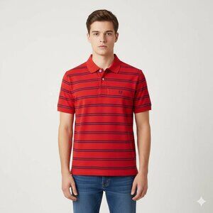 Chaps Red & Navy Striped Polo Shirt – Men’s Medium